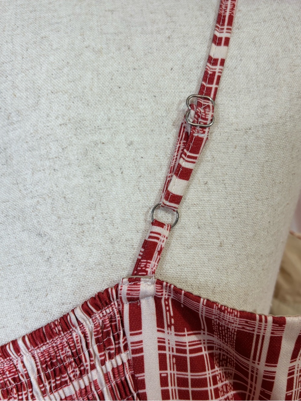 Red Plaid Lace Tiered Cottagecore Coquette Mini Dress Size M - Picture 7 of 16